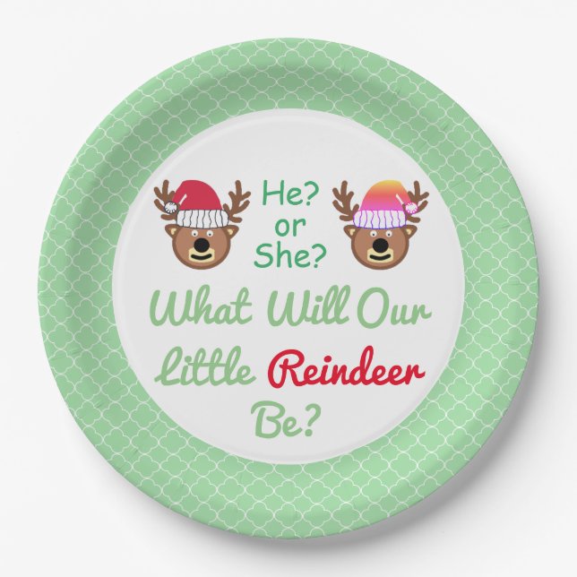 Reindeer Gender Reveal Paper Plate (Front)