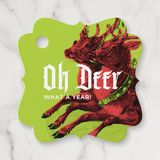 Reindeer Gift Tag Brite Red Fancy (Front)