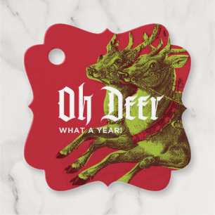 Reindeer Gift Tag Green/Red Fancy