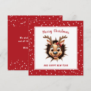 Reindeer Girl breaking through Funny Christmas Card