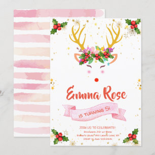 Reindeer Girl Christmas Birthday Invitation