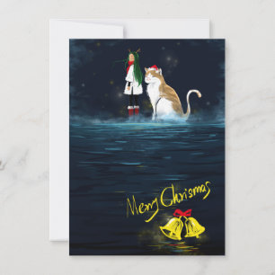 Reindeer Girl Merry Christmas Cat Magical Holiday Card