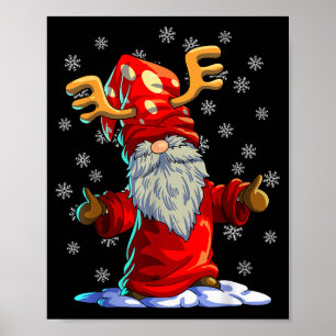 Reindeer Gnome Shirt Men Women Buffalo Plaid Red C Poster