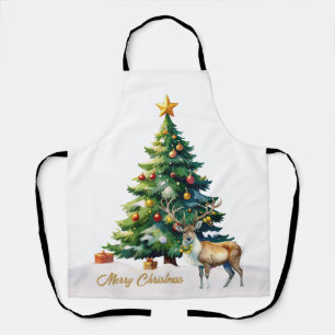 Reindeer Gold Baubles Merry Christmas Apron