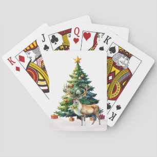Reindeer Gold Baubles Merry Christmas Playing Cards