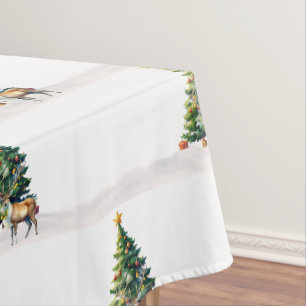 Reindeer Gold Baubles Merry Christmas Tablecloth