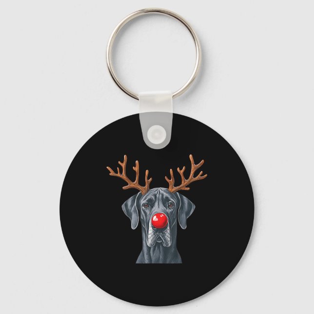 Reindeer Great Dane Christmas Great Dane Dog Mom D Key Ring (Front)
