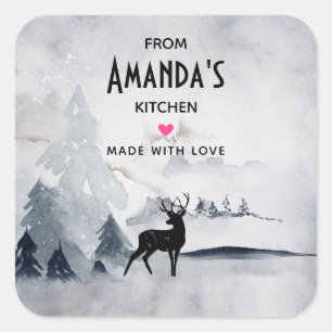 Reindeer Grey Watercolor Christmas Kitchen Square Sticker