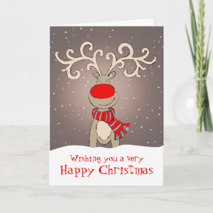 Reindeer Happy Christmas card in grey