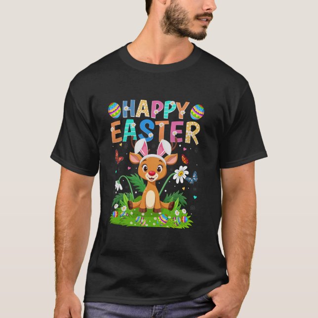 Reindeer Happy Easter Egg Hunt Bunny Ear Easter Su T-Shirt (Front)