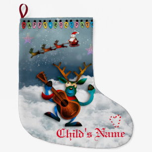 Reindeer - Happy Holidays  Santa Sleigh Large Christmas Stocking