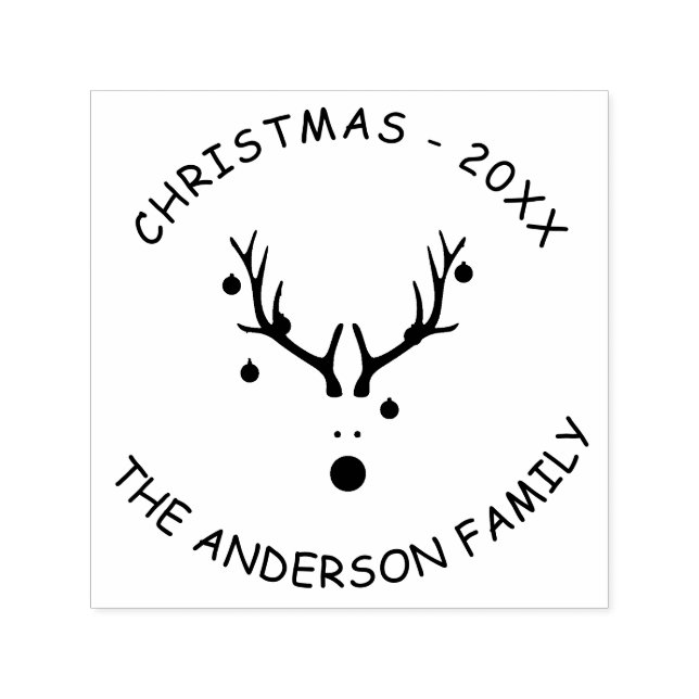 Reindeer head Christmas party family name Self-inking Stamp (Design)