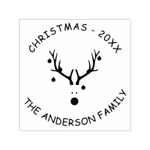 Reindeer head Christmas party modern family name Self-inking Stamp