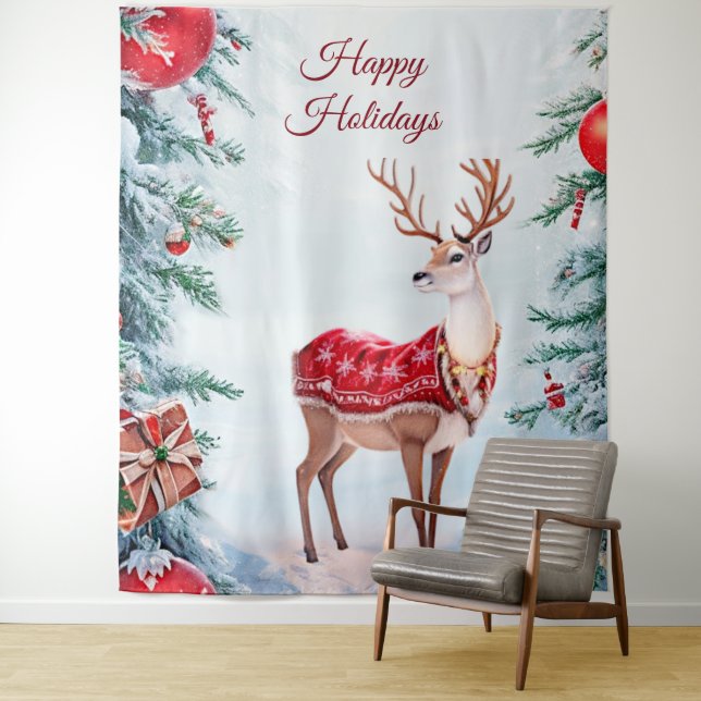 Reindeer Holiday Backdrop Tapestry (In Situ)