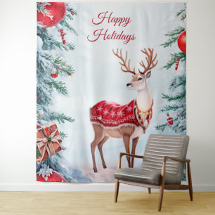 Reindeer Holiday Backdrop Tapestry