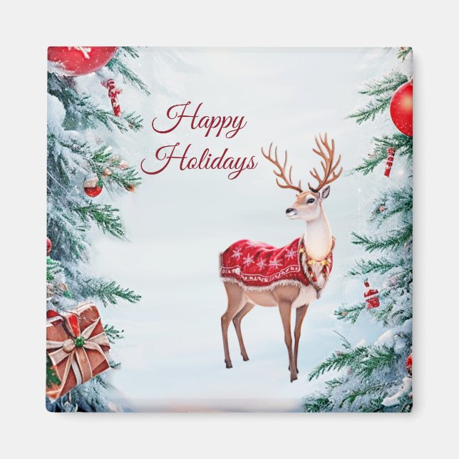  Reindeer Holiday Christmas Magnet (Front)