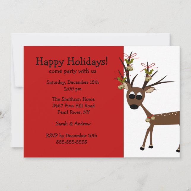 Reindeer Holiday Christmas Party Invitation (Front)