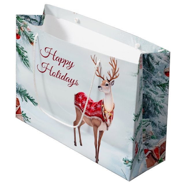 Reindeer Holiday Gift Bag (Front Angled)