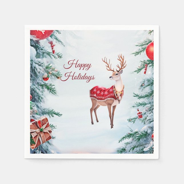 Reindeer Holiday Paper Napkin (Front)