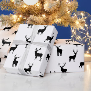 Reindeer Holiday Pattern Black and White Wrapping Paper