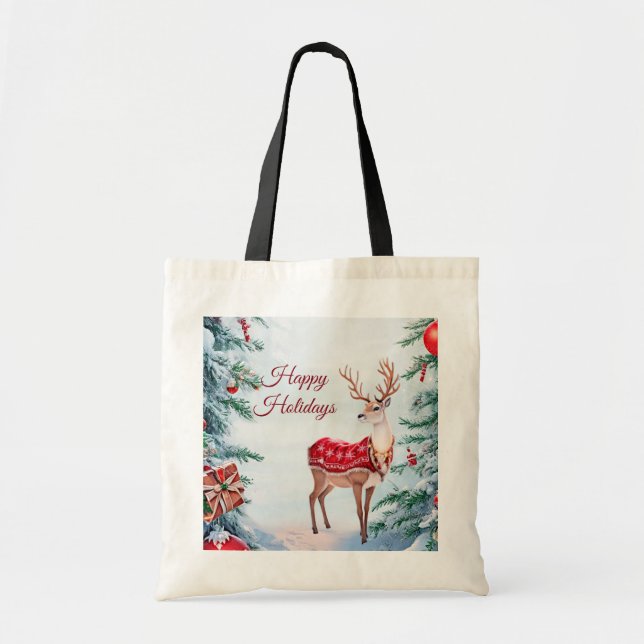 Reindeer Holiday Tote Bag (Front)