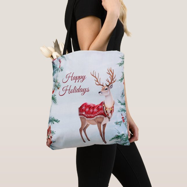 Reindeer Holiday Tote Bag (Close Up)