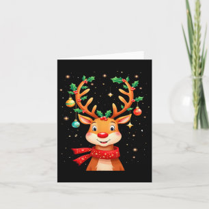 Reindeer Holly Antlers Christmas Kids  Card