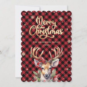 Reindeer Holly Berries Snowflakes Christmas Card