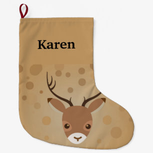 reindeer Illustration on a brown background Large Christmas Stocking