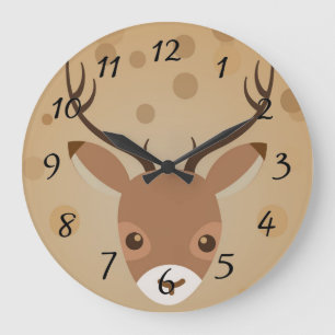 reindeer Illustration on a brown background Large Clock