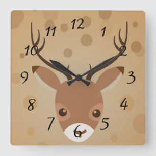 reindeer Illustration on a brown background Square Wall Clock