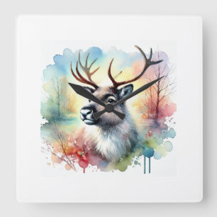 Reindeer in a Colorful Wilderness 120724AREF123 - Square Wall Clock