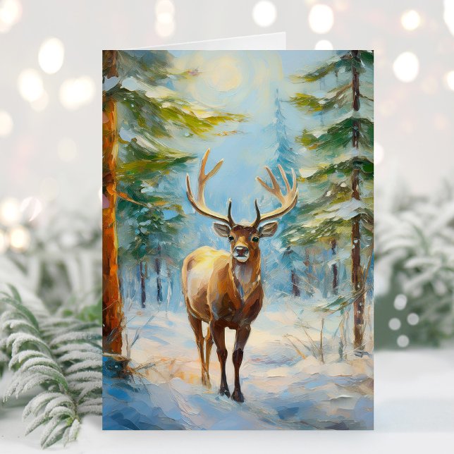 Reindeer in a Winter Forest Modern Art Card (Creator Uploaded)