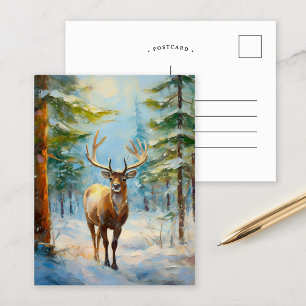 Reindeer in a Winter Forest Modern Art Postcard