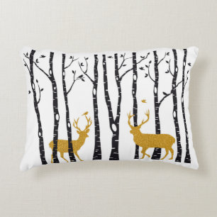 Reindeer in birch tree forest decorative cushion