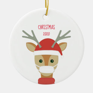 Reindeer in Face Mask Christmas 2020 Ceramic Tree Decoration