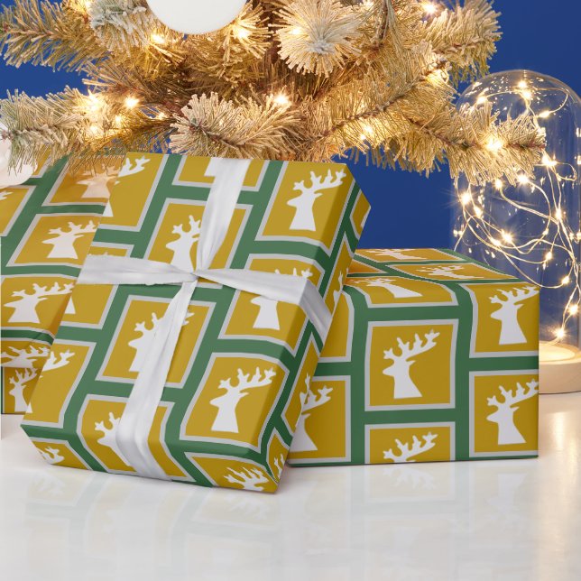 Reindeer in Golden and Green Wrapping Paper (Holidays)