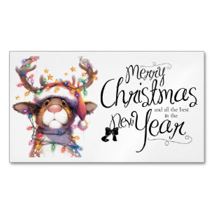 Reindeer in Lights Merry Christmas Happy New Year Magnetic Business Card