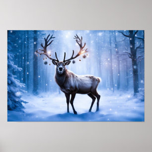 Reindeer in Magical Forest Poster