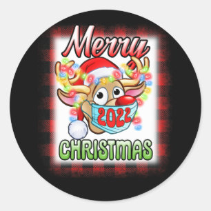 Reindeer In Mask Matching Family Pajama Christmas Classic Round Sticker