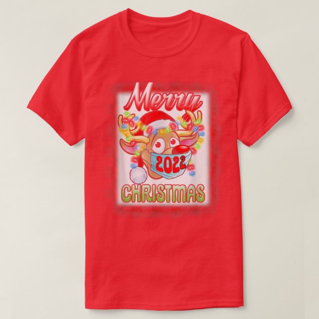Reindeer In Mask Matching Family Pajama Merry Chri T-Shirt (Design Front)