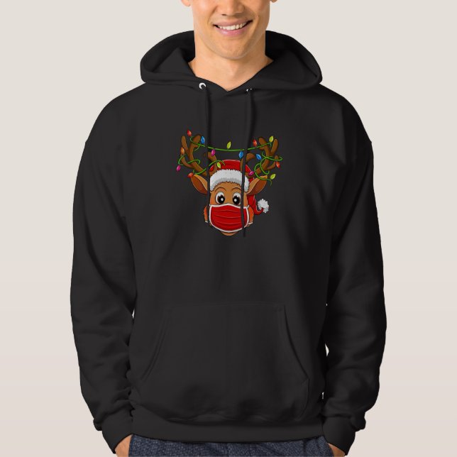 Reindeer In Mask Merry Christmas Matching Family P Hoodie (Front)