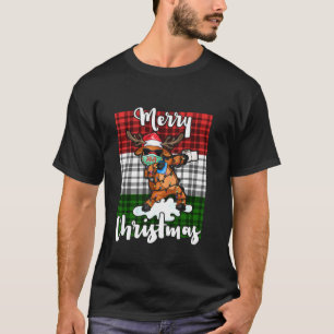 Reindeer In Mask Red Plaid Buffalo Merrychristmas  T-Shirt