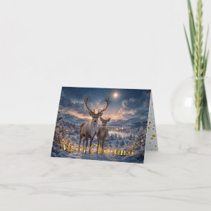 Reindeer in snowy landscape Merry Christmas Holiday Card