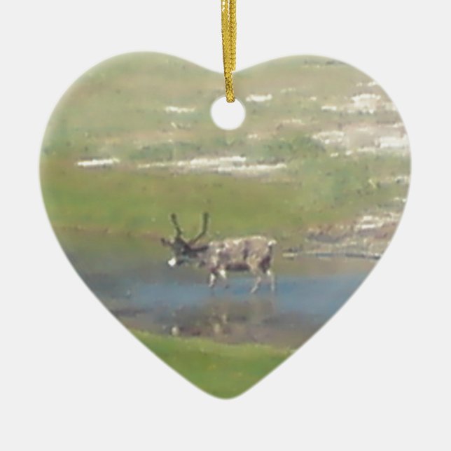 reindeer in summer ceramic tree decoration (Front)