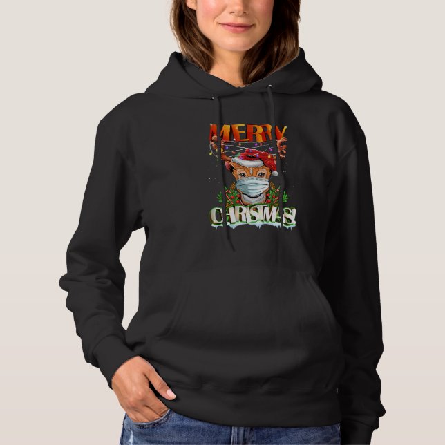 Reindeer In Sunglasses Wearing Mask  Merry Christm Hoodie (Front)