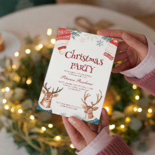 Reindeer in Sweater and Hats Christmas Party Invitation