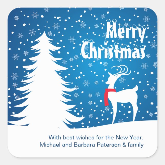 Reindeer in the Snow Christmas Sticker (Front)