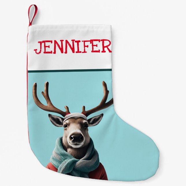 Reindeer in the snow Custom Christmas Santa Small Christmas Stocking (Front)