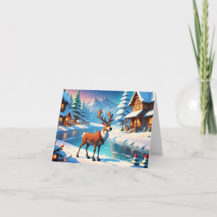 Reindeer in the Snow During Winter Card